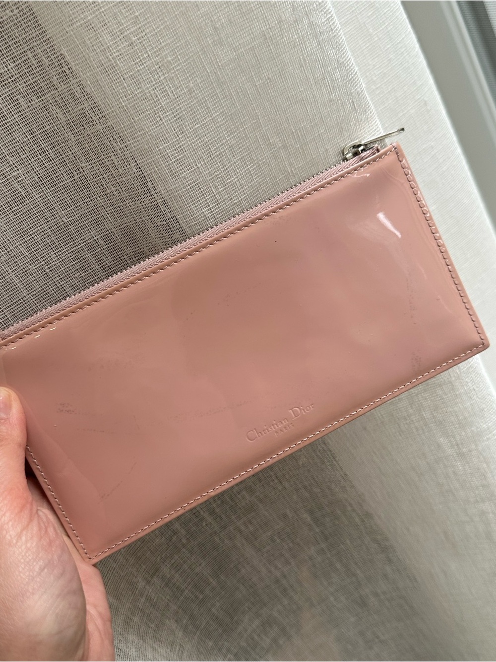 Christian Dior Zipped Pouch Wallet Beige Pink Leather
